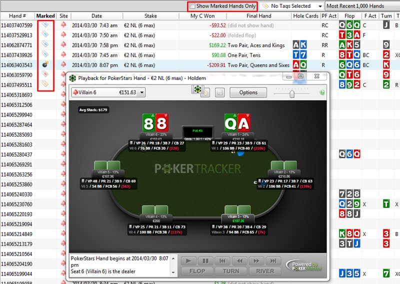 marked hands in poker tracker 4